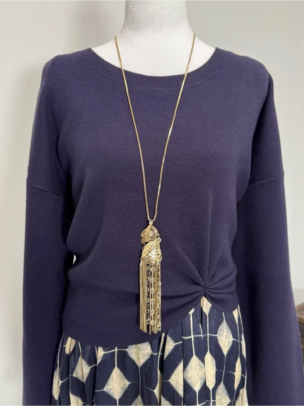 Anthropologie Boho Coastal Twofer Maxi Sweater Dress NWT XL Navy Geometric